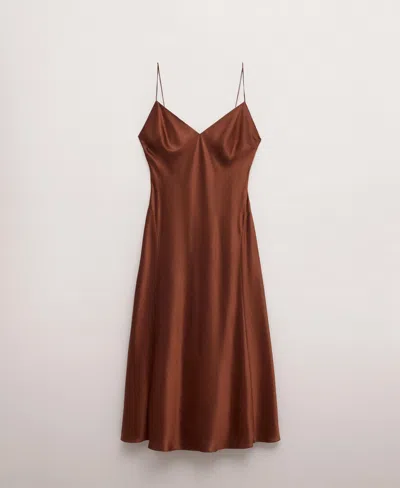 Mango Satin Silk Blend Dress Burnt Orange In Black