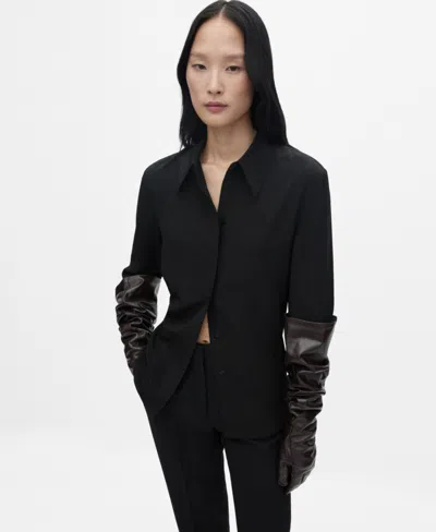 Mango Women's Satin Silk Shirt In Black