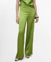 Mango Women's Satin Straight-fit Pants In Green