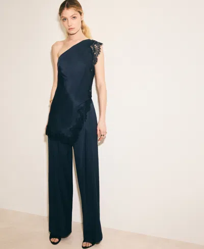 Mango Satin Straight-fit Pants In Blue