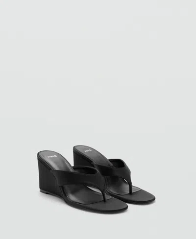 Mango Women's Satin Straps Wedge Sandals In Black