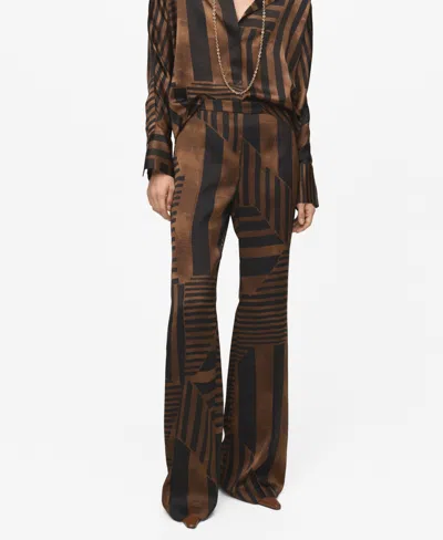 Mango Women's Satin Striped Pants In Brown