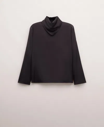 Mango Women's Satin Turtleneck Blouse In Black