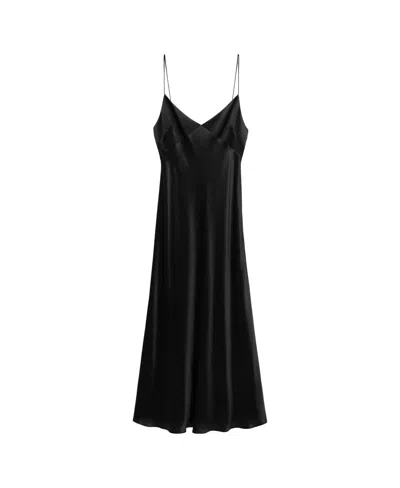 Mango Women's Satin V-neck Midi Slip Dress In Black