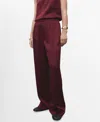 Mango Wide Leg Satin Pants In Burgundy