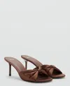Mango Satin-finish Sandals With Bow Chocolate In Brown