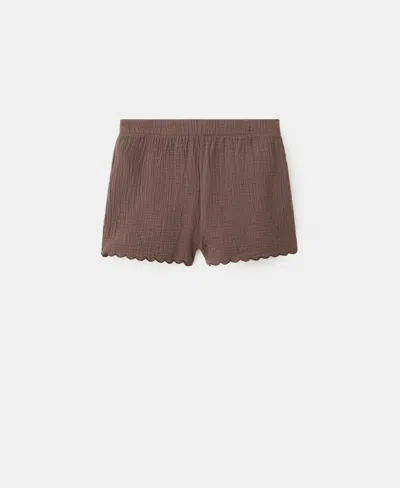 Mango Scalloped Cotton Shorts In Brown