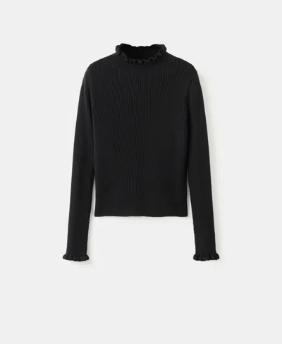 Mango Women's Scalloped Edges Ribbed Sweater In Black