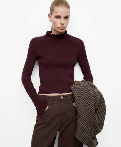 Mango Women's Scalloped Edges Ribbed Sweater In Wine