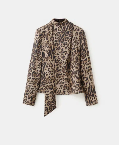 Mango Women's Scarf Animal-print Blouse In Brown