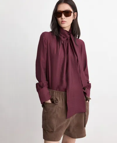 Mango Women's Scarf Collar Long-sleeve Blouse In Brown