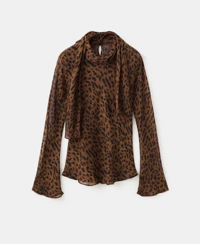 MANGO WOMEN'S SCARF DETAIL LEOPARD PRINT BLOUSE