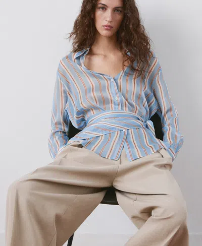 Mango Women's Scarf Detail Striped Shirt In Blue