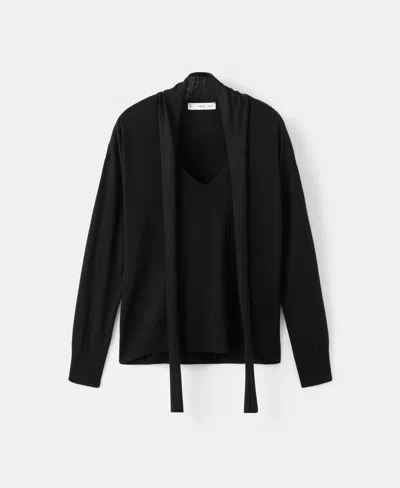 Mango Women's Scarf Detail V-neck Sweater In Black