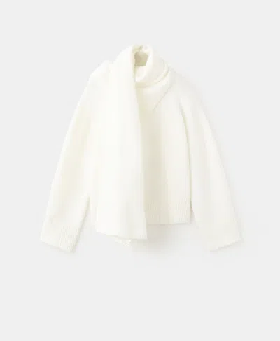 Mango Knitted Sweater With Scarf Ecru In White