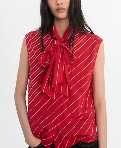 Mango Women's Scarf Striped Blouse In Red