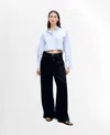 Mango Stripe Long Sleeve Crop Poplin Button-up Shirt In Blue