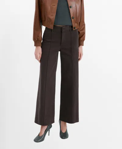 Mango High-waisted Wide-leg Jeans With Stitching Chocolate In Brown