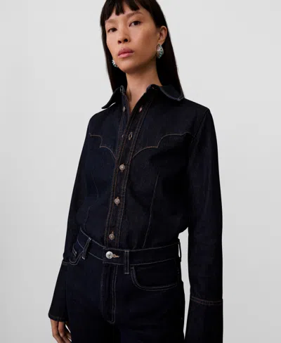 Mango Women's Seams Detail Denim Shirt In Open Blue