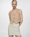 Mango Women's Seams Detail Denim Vest Jacket In Sand