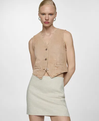 Mango Women's Seams Detail Denim Vest Jacket In Sand