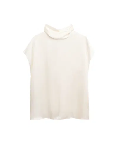Mango Women's Selection High-neck Short-sleeve Silk Blouse In White
