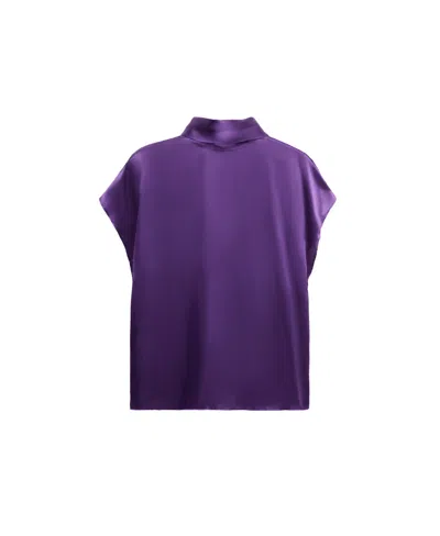 Mango Women's Selection High-neck Short-sleeve Silk Blouse In Purple