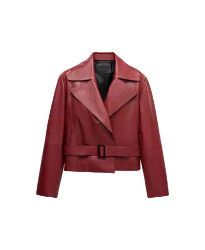 Mango Women's Selection Leather Belted Cropped Trench Jacket In Brown