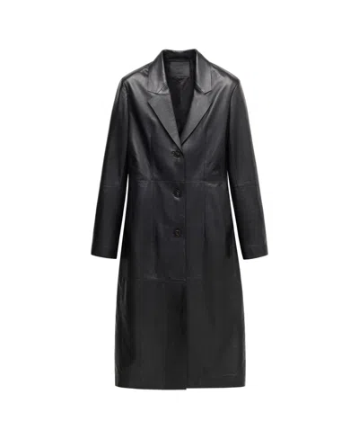 Mango Women's Selection Leather Lapel-collar V-neck Fitted-waist Coat In Black