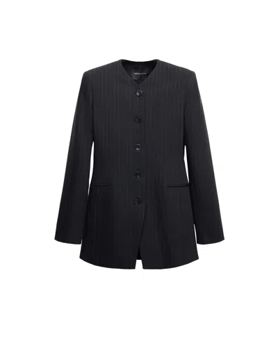 Mango Women's Selection Pinstripe V-neck Wool-blend Blazer In Navy