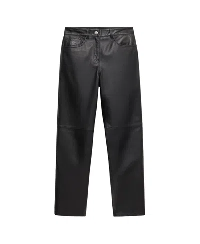 Mango Women's Selection Straight-fit Mid-rise Leather Pants In Black