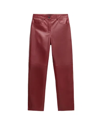 Mango Women's Selection Straight-fit Mid-rise Leather Pants In Red