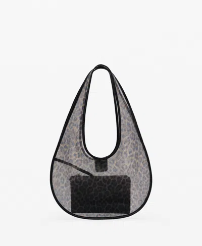 Mango Women's Semi Sheer Leopard Handbag In Black