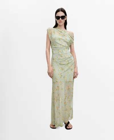 Mango Women's Semi-transparent Draped Floral Dress In Pastel Green