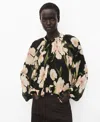 Mango Semi-transparent Floral Blouse In Black