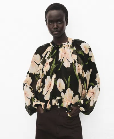MANGO WOMEN'S SEMI-TRANSPARENT FLORAL BLOUSE