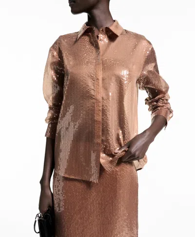 Mango Women's Semi-transparent Sequined Shirt In Brown