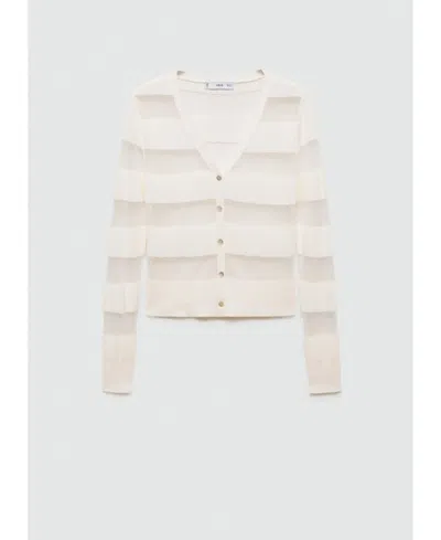 Mango Women's Sheer Textured Cardigan Sweater In White