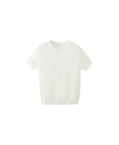 Mango Women's Semi-transparent Floral Crochet Sweater In White