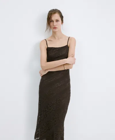 Mango Lace Midi Dress In Brown