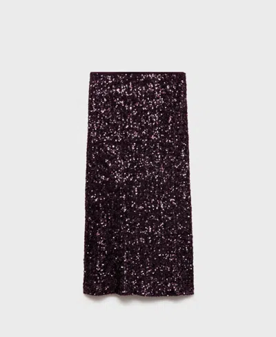 Mango Women's Sequin Midi Skirt In Burgundy