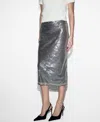 Mango Sequin Midi Skirt Grey In Silver