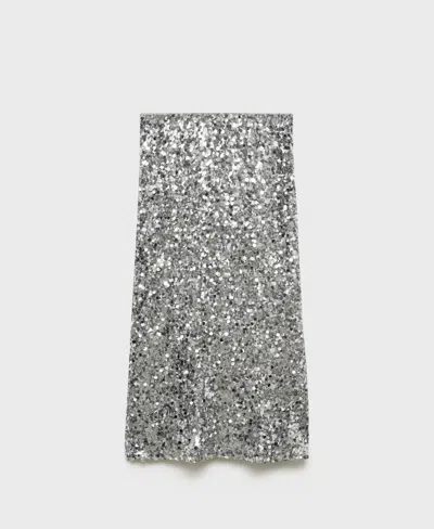 Mango Women's Sequin Midi Skirt In Silver