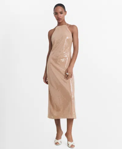 MANGO WOMEN'S SEQUINED HALTER NECK DRESS