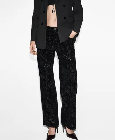 Mango Women's Sequins Straight-leg Pants In Black