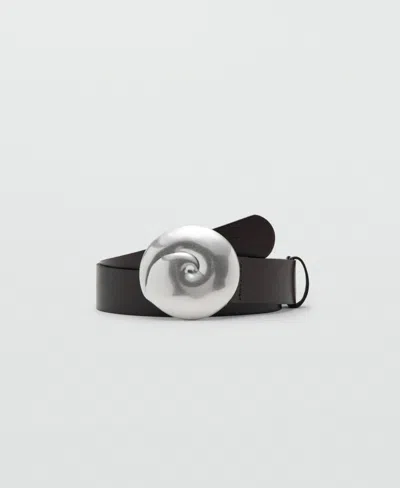Mango Women's Shell Buckle Leather Belt In Brown