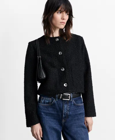 Mango Women's Shiny Detail Shearling Jacket In Black