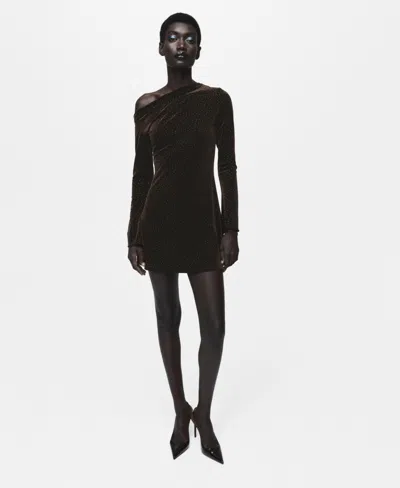 Mango Asymmetrical Velvet Dress With Shiny Details Brown