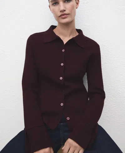 Mango Women's Shirt Collar Cardigan In Burgundy