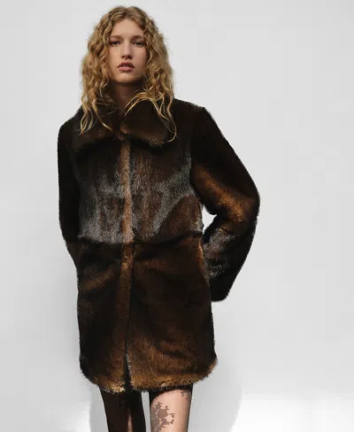 Mango Women's Shirt Collar Fur-effect Coat In Brown